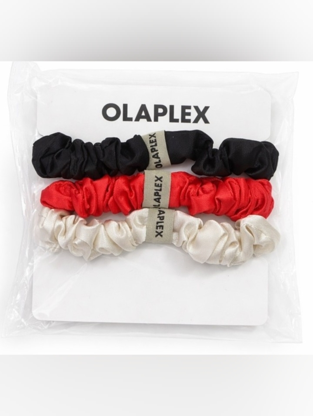 Olaplex Set of 3 Satin Scrunchies — Black, Red, Cream BRAND NEW